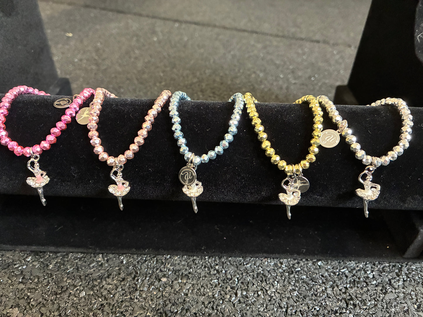 Elastic Dance Bracelet with Rhinestone Ballerina Charm