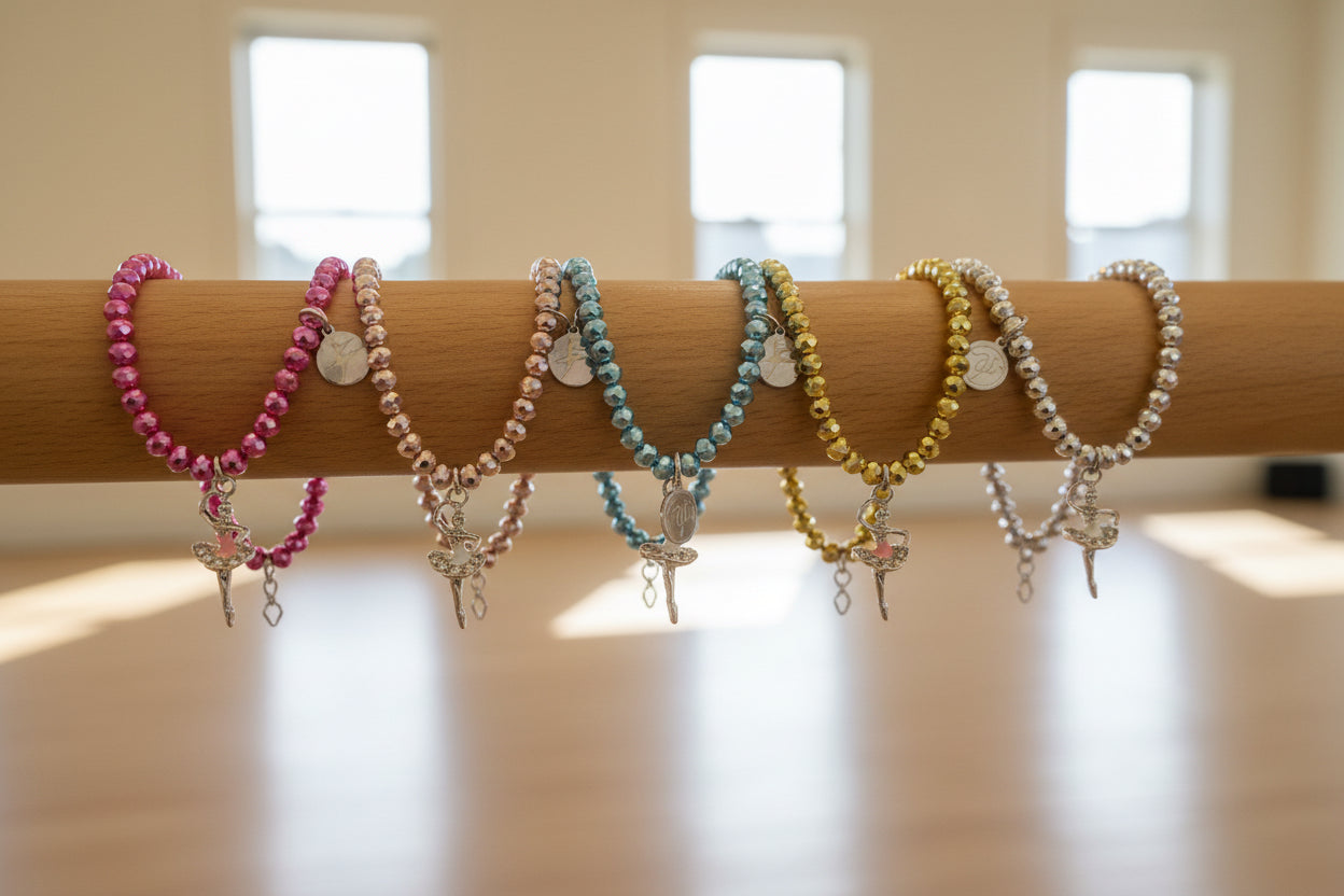 Elastic Dance Bracelet with Rhinestone Ballerina Charm - Studio Dance Wear