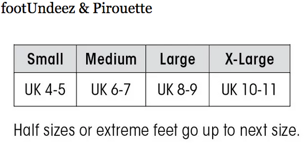 Capezio Pirouette and FootUndeez Size Charts