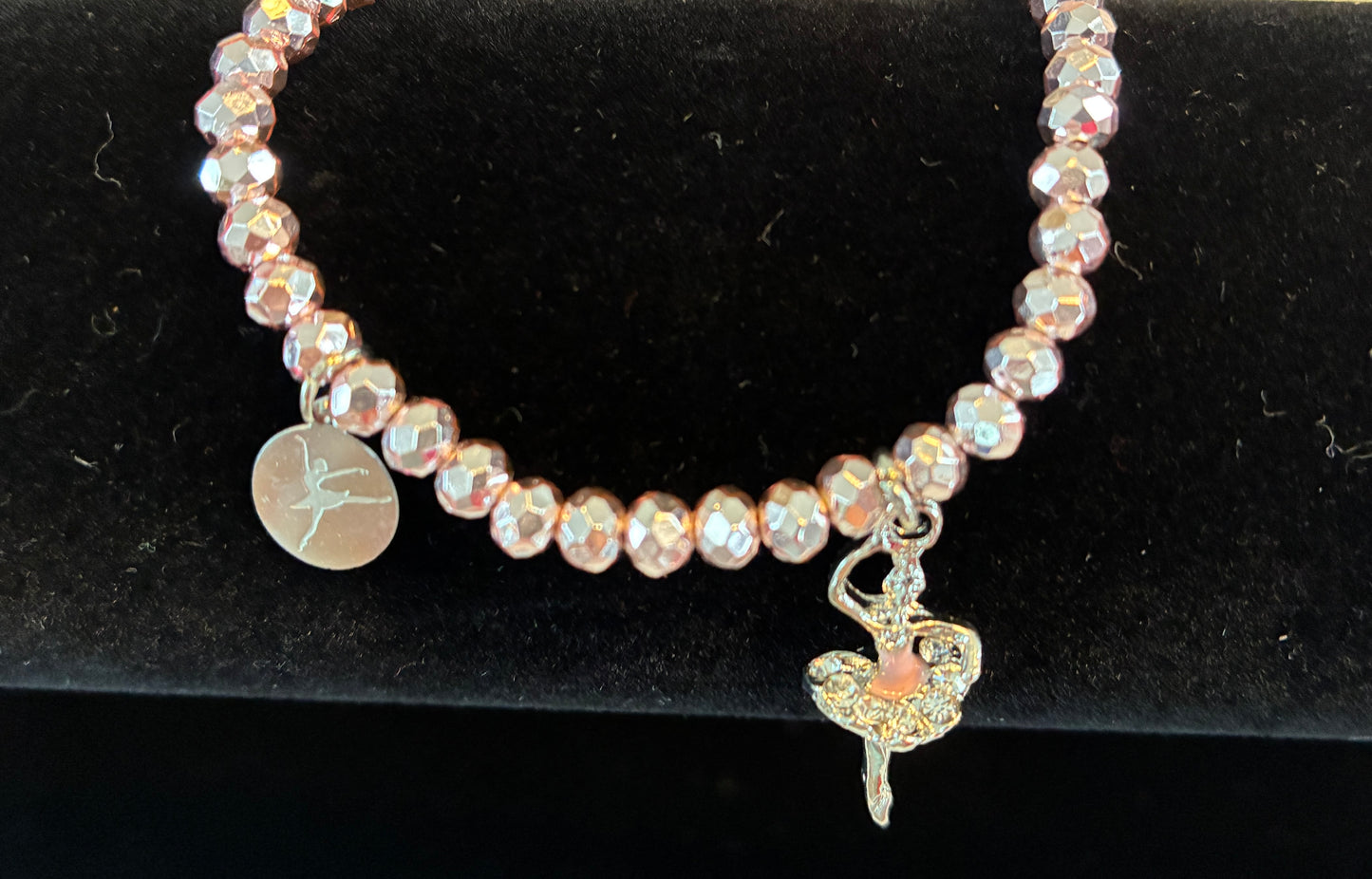 Elastic Dance Bracelet with Rhinestone Ballerina Charm
