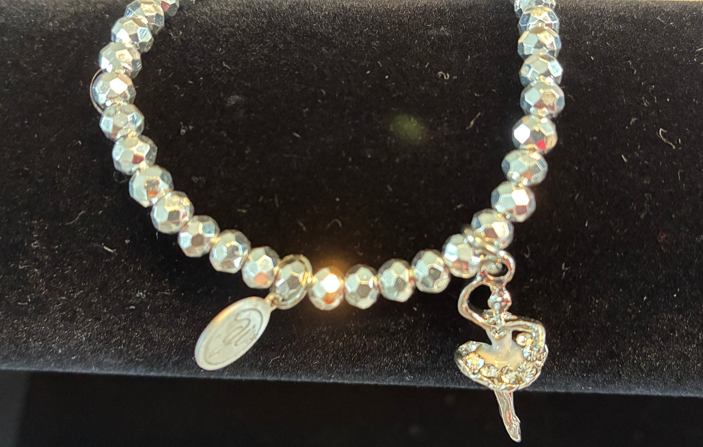 Elastic Dance Bracelet with Rhinestone Ballerina Charm