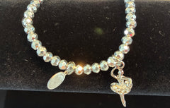 Elastic Dance Bracelet with Rhinestone Ballerina Charm