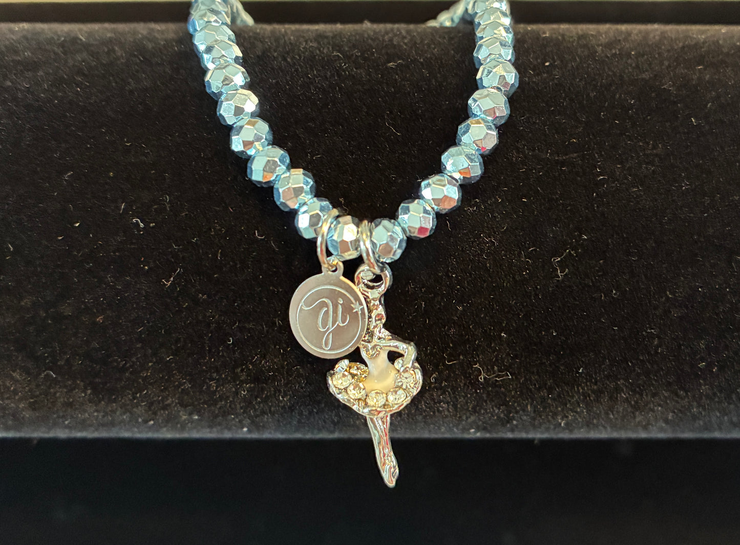 Elastic Dance Bracelet with Rhinestone Ballerina Charm