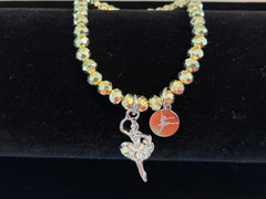 Elastic Dance Bracelet with Rhinestone Ballerina Charm