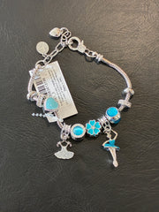 Rhodium Plated Anti-Allergic Charm Bracelet with Rhinestones & Enameled Ballerina