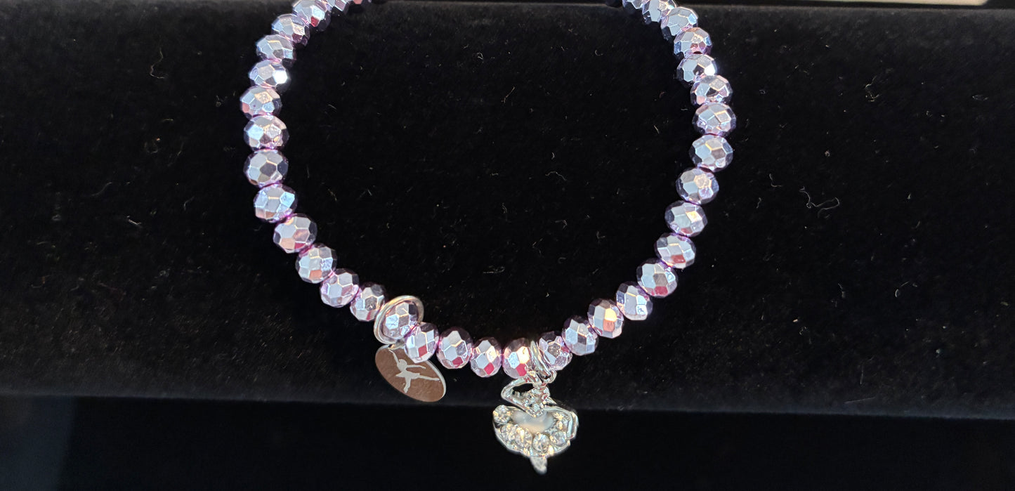 Elastic Dance Bracelet with Rhinestone Ballerina Charm