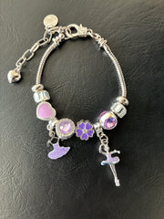 Rhodium Plated Anti-Allergic Charm Bracelet with Rhinestones & Enameled Ballerina