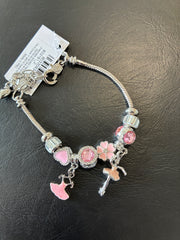 Rhodium Plated Anti-Allergic Charm Bracelet with Rhinestones & Enameled Ballerina