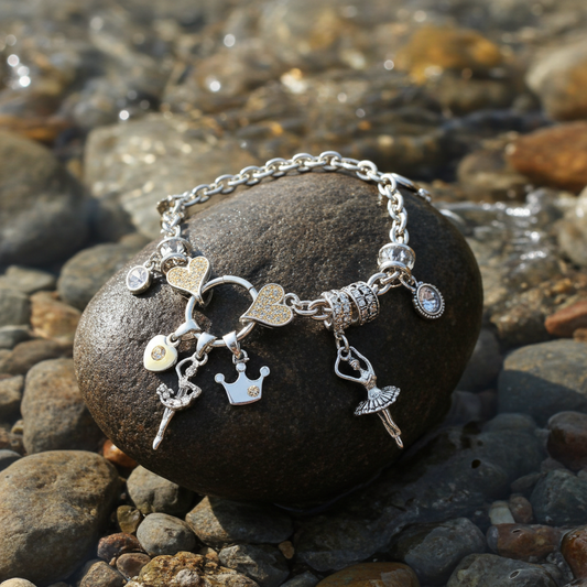 Anti-Allergic Ballerina Charm Bracelet with Rhinestones – Made in Italy - Studio Dance Wear