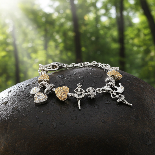 Anti-Allergic Ballerina Charm Bracelet with Rhinestones – Made in Italy - Studio Dance Wear